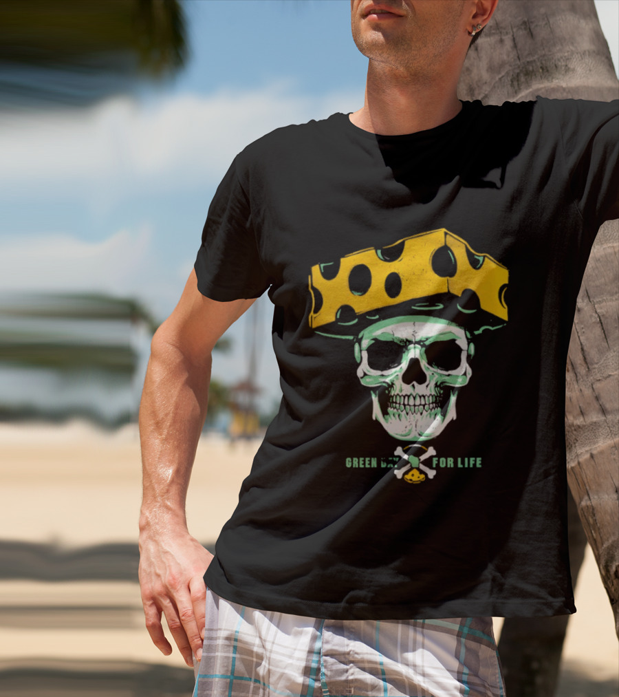 Green Bay Packers For Life Skull Cheesehead T-Shirt