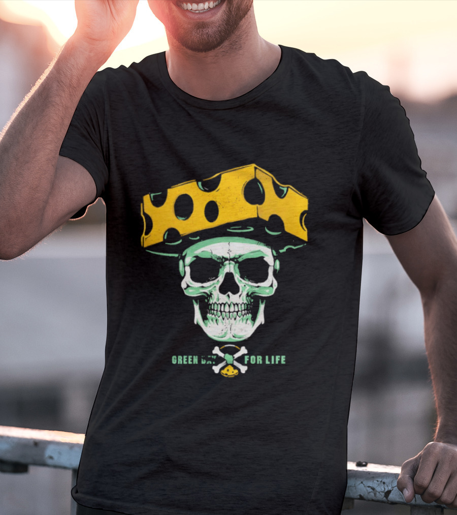Green Bay Packers For Life Skull Cheesehead T-Shirt