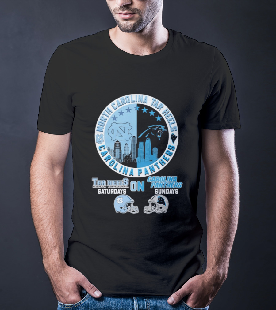North Carolina Tar Heels Saturdays Carolina Panthers Sundays Helmet Mashup T-Shirt