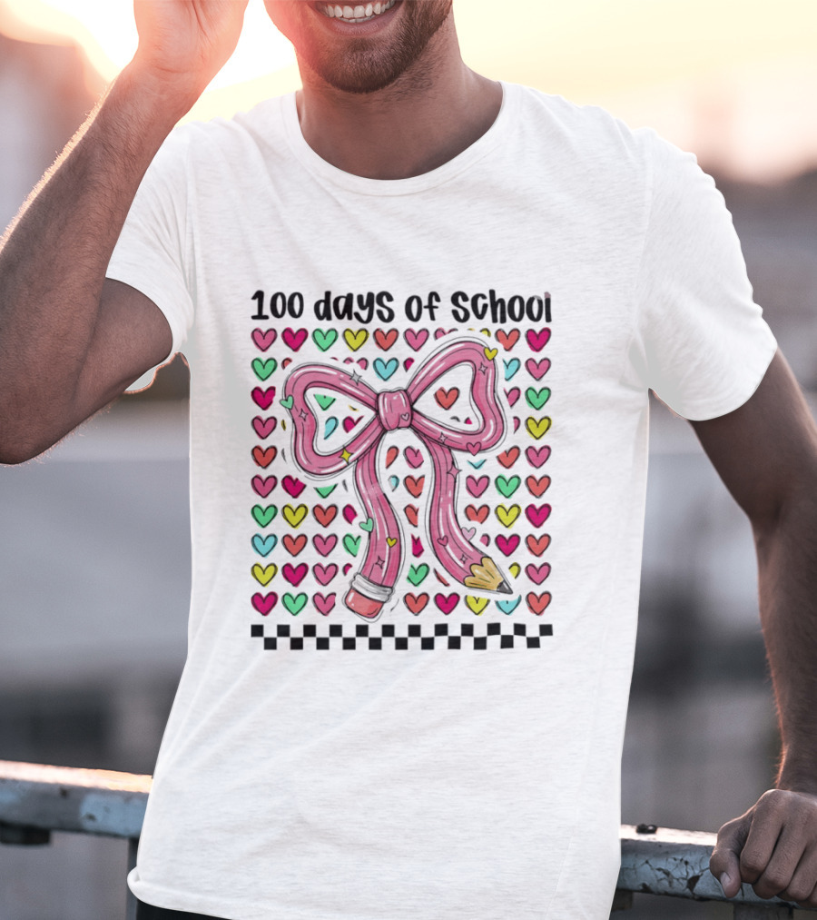100 Days Of School Valentine Coquette Bow Pencil Hearts T-Shirt