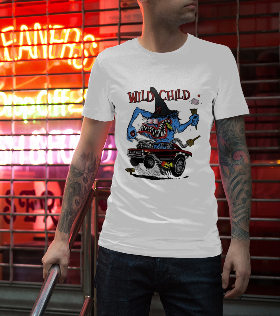 Wild Child Rat Fink R.F. Hot Rod Monster With Ice Cream And Gear Shift T-Shirt