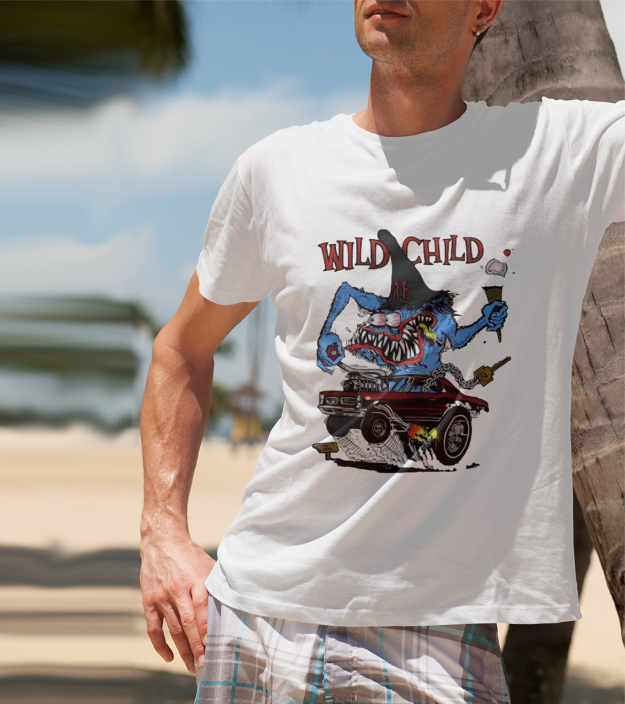 Wild Child Rat Fink R.F. Hot Rod Monster With Ice Cream And Gear Shift T-Shirt