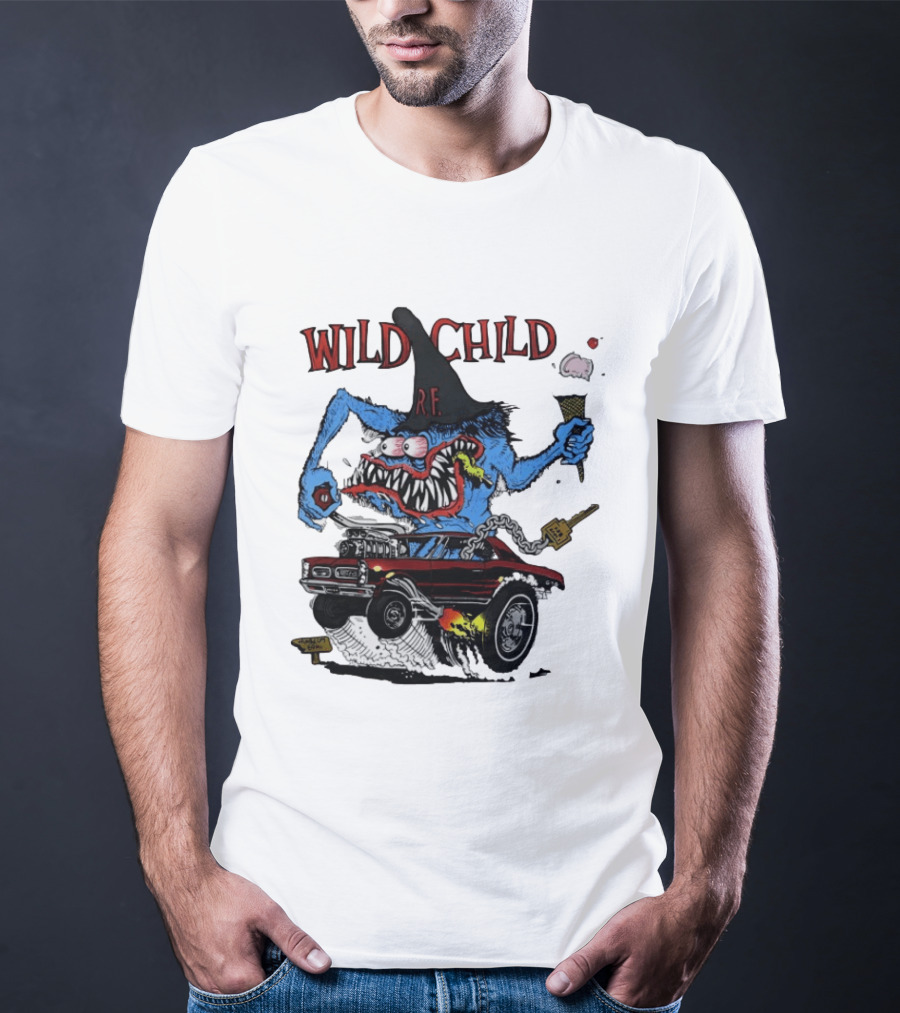 Wild Child Rat Fink R.F. Hot Rod Monster With Ice Cream And Gear Shift T-Shirt
