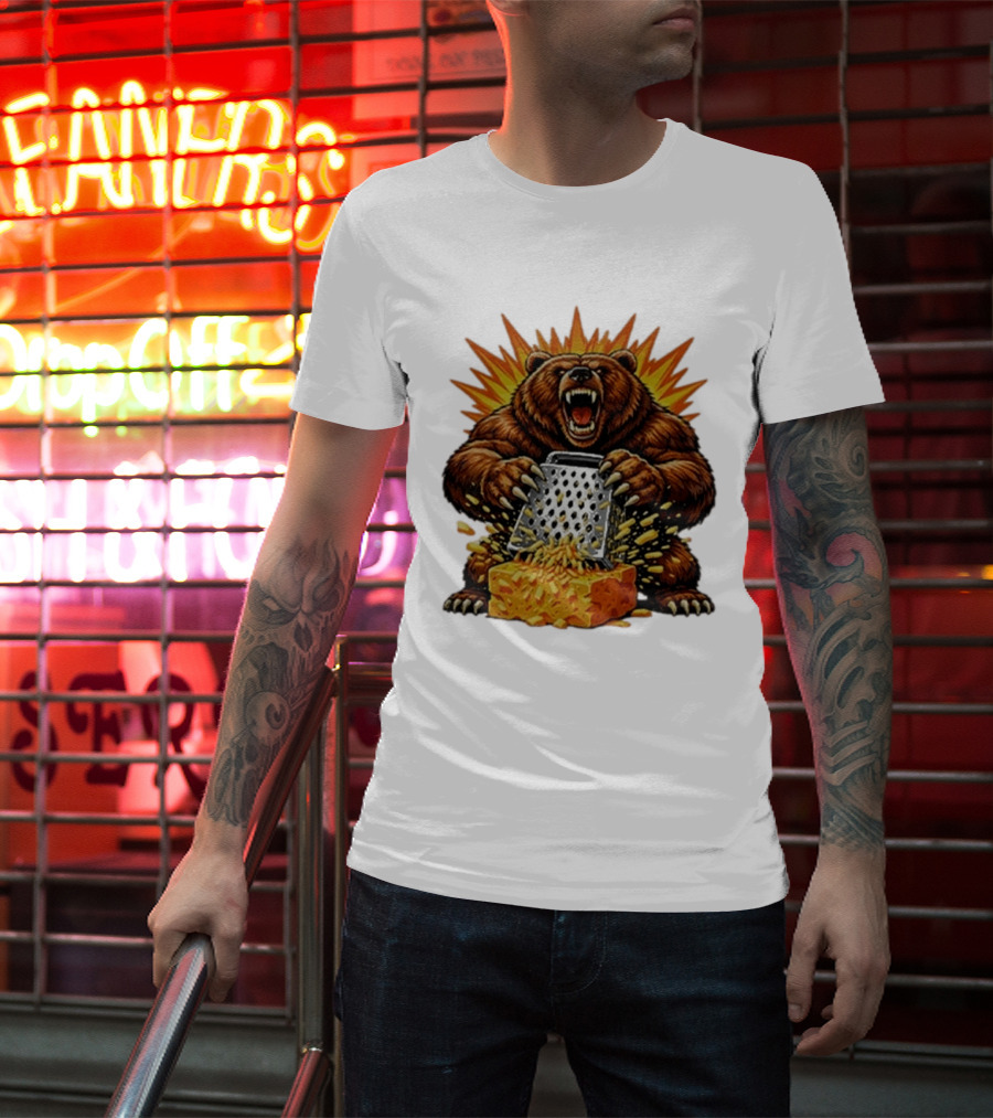 Angry Bear Grating Cheese Grater Hater Explosive Roaring Beast T-Shirt
