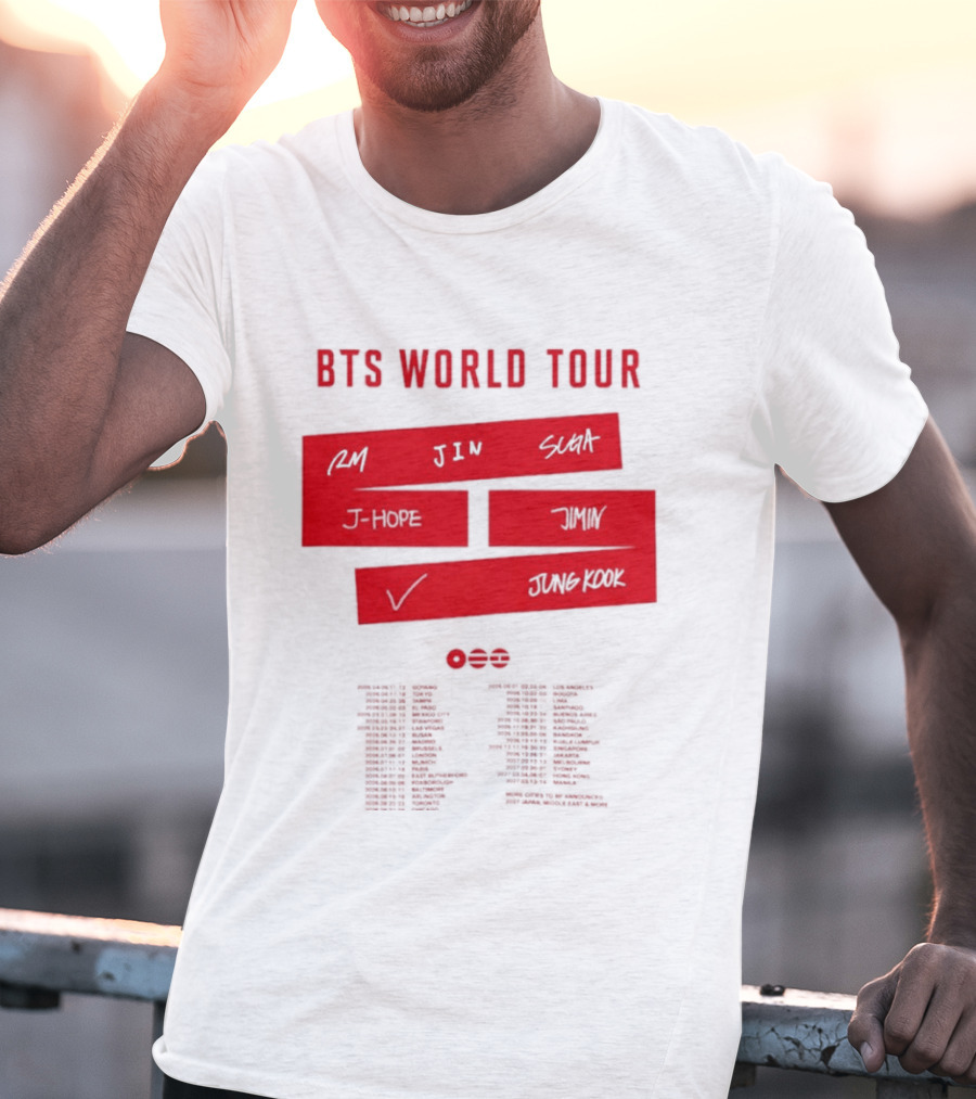 BTS World Tour 2026 RM Jin Suga J Hope Jimin V Jungkook Concert Tour Dates T-Shirt