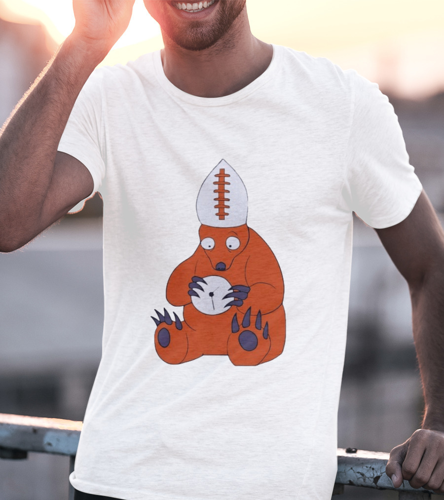 Chicago Bears Mascot Cartoon With Football Pope Hat T-Shirt