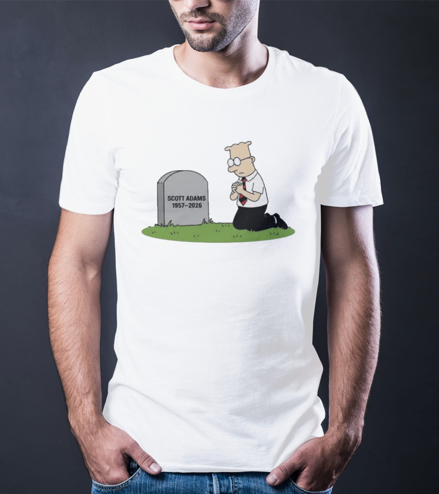 Scott Adams 1957 2026 Kneeling Dilbert Grave Marker T-Shirt