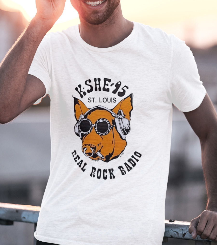 KSHE 95 St. Louis Real Rock Radio Pig With Headphones And Sunglasses T-Shirt
