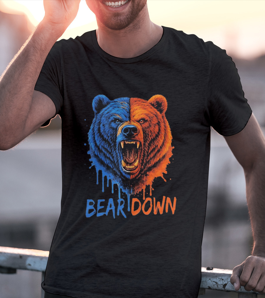 Bear Down Good Better Best Fierce Blue And Orange Bear Face T-Shirt