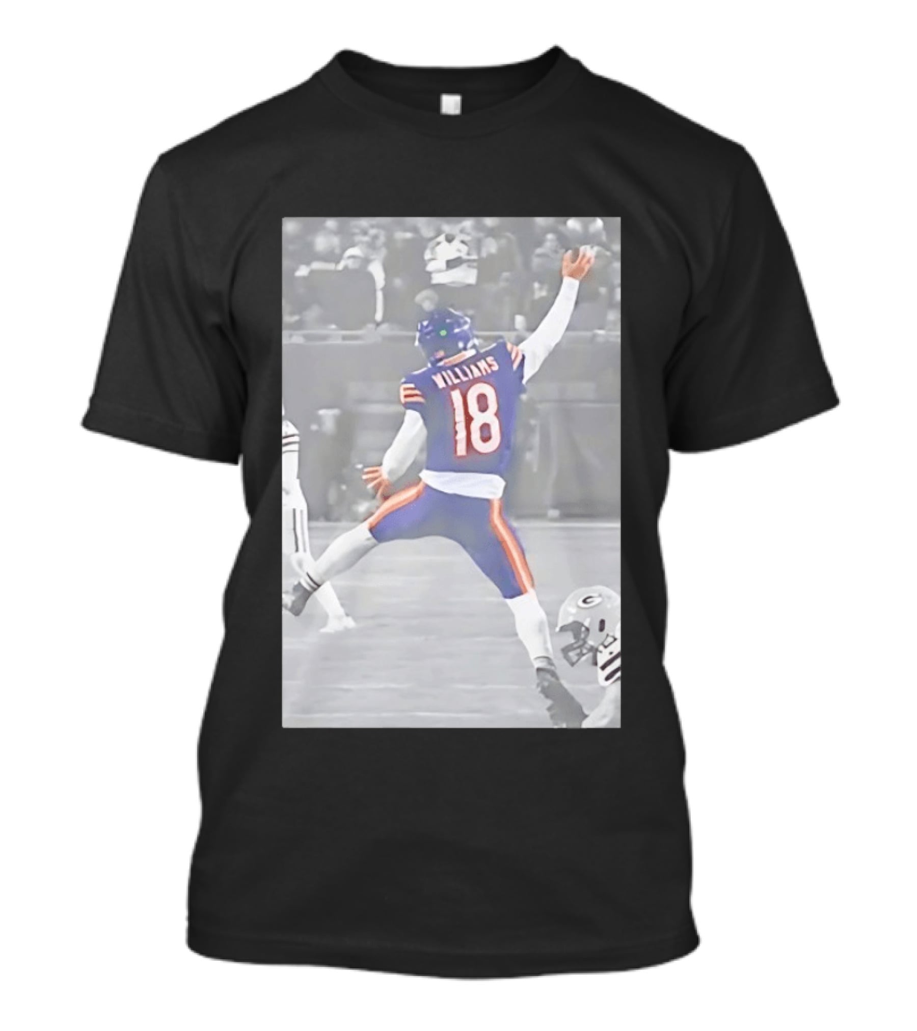 Caleb Williams Iconic Jumpman Football Moment Number 18 Blue And Orange T-Shirt
