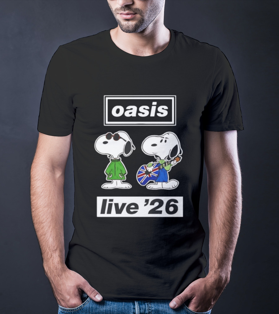 Oasis Snoopy Live '26 Union Jack Guitar T-Shirt