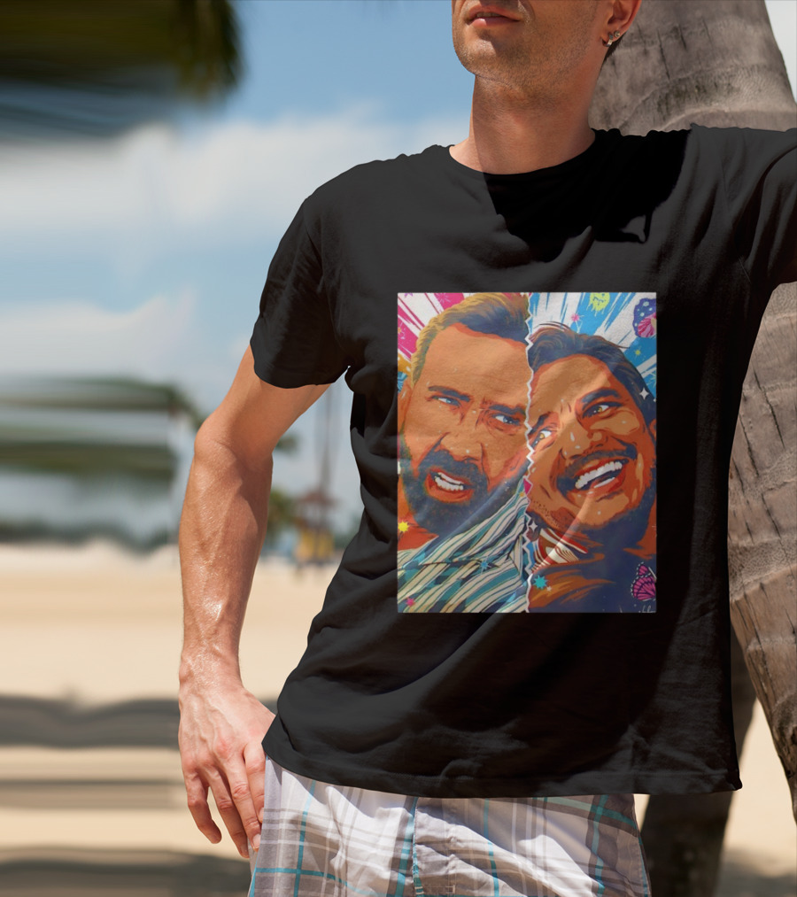 Pedro Pascal Nicolas Cage Colorful Retro Pop Art Face Off T-Shirt