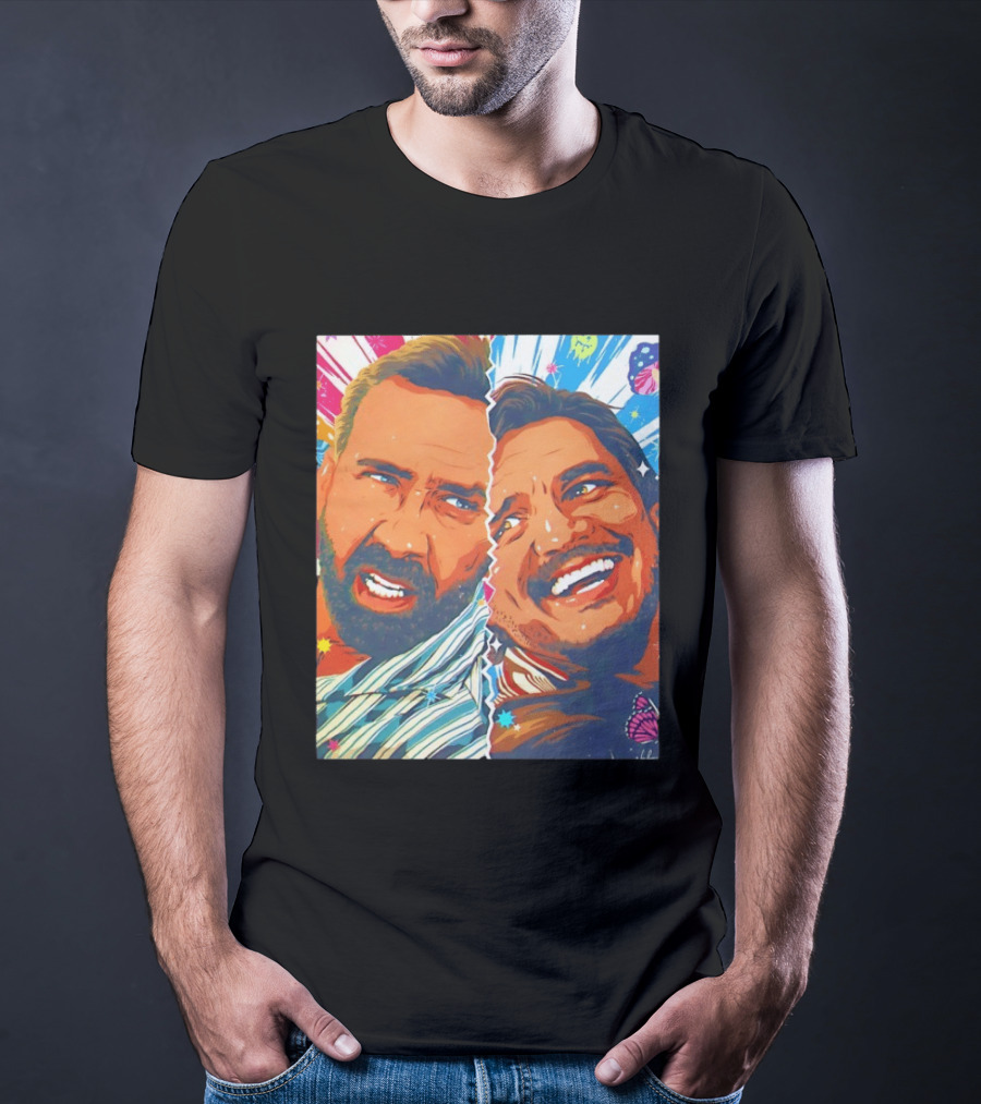 Pedro Pascal Nicolas Cage Colorful Retro Pop Art Face Off T-Shirt