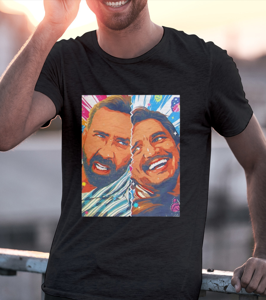 Pedro Pascal Nicolas Cage Colorful Retro Pop Art Face Off T-Shirt