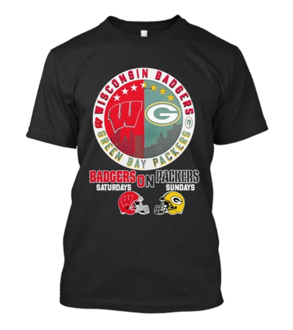 Wisconsin Badgers Green Bay Packers Saturdays Sundays Helmet Mashup T-Shirt
