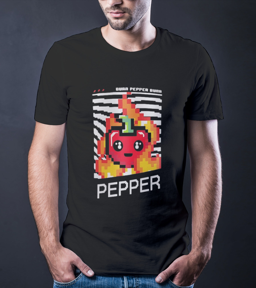 Burn Pepper Burn Pixel Art Pepper Fiery T-Shirt