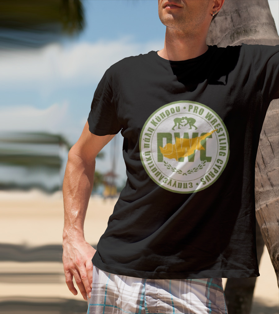 Pro Wrestling Cyprus Grappling Emblem With PWC And Cyprus Map T-Shirt