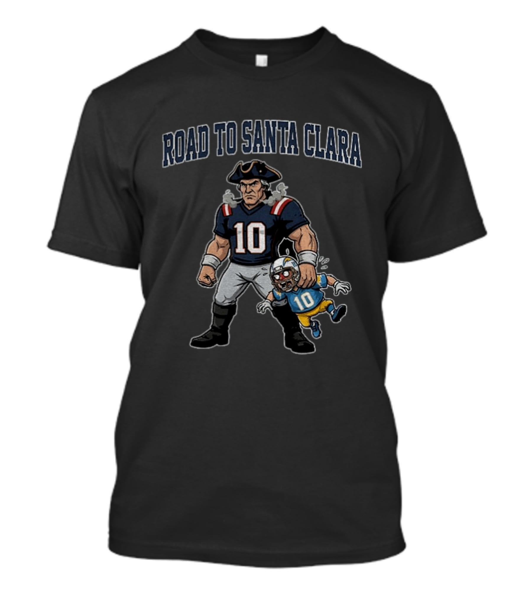 Road To Santa Clara Patriots Cartoon Holding Number 10 Football T-Shirt