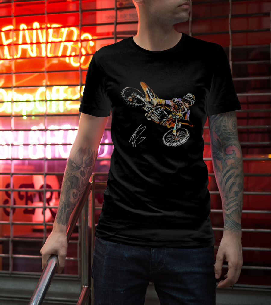 Eli Tomac AMA Supercross Anaheim1 Racing Autographed 2023 Motocross Champion T-Shirt