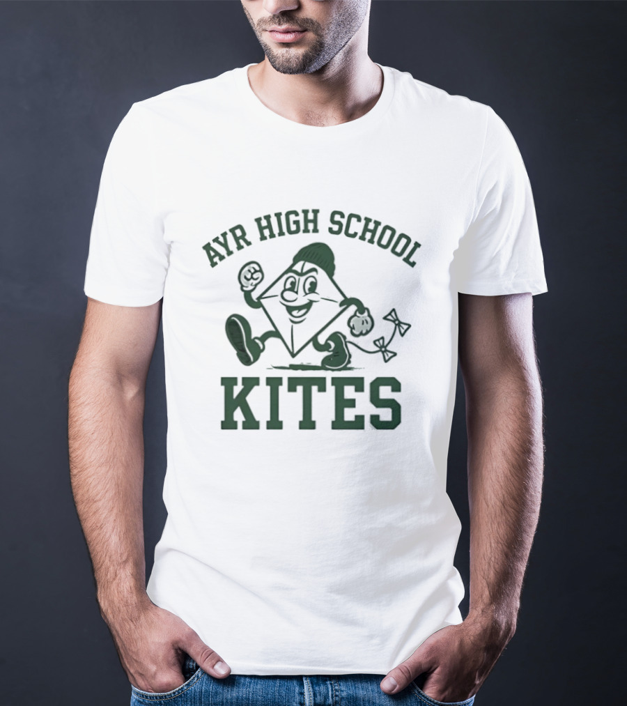 Ayr High School Kites Mascot Cartoon Character With Sneakers And Cap T-Shirt
