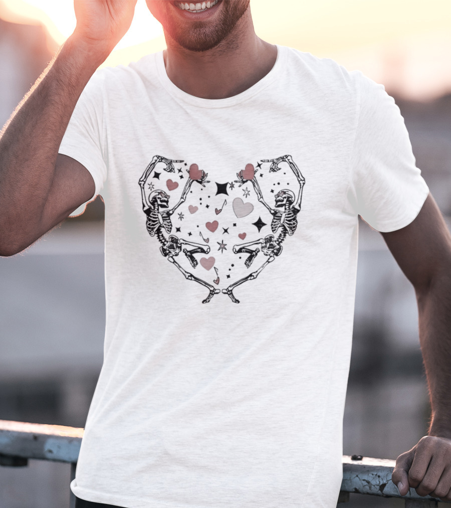 Dancing Skeletons Heart Valentine Love T-Shirt
