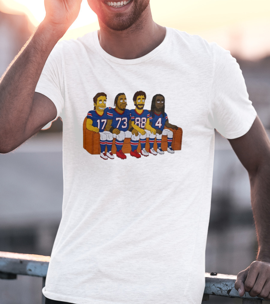 Josh Allen Dion Dawkins Dawson Knox Stefon Diggs Buffalo Bills Cartoon Characters On Couch T-Shirt