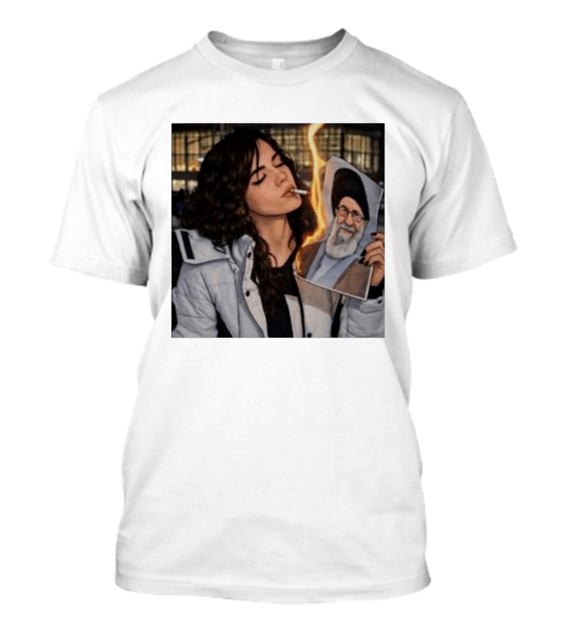 Burning Image Of Khamenei Revolution Rebellion Symbolism T-Shirt