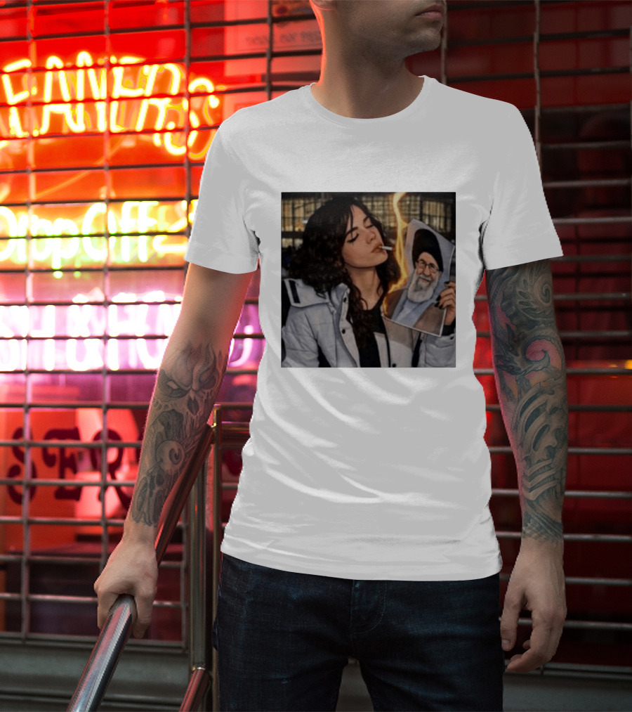 Burning Image Of Khamenei Revolution Rebellion Symbolism T-Shirt