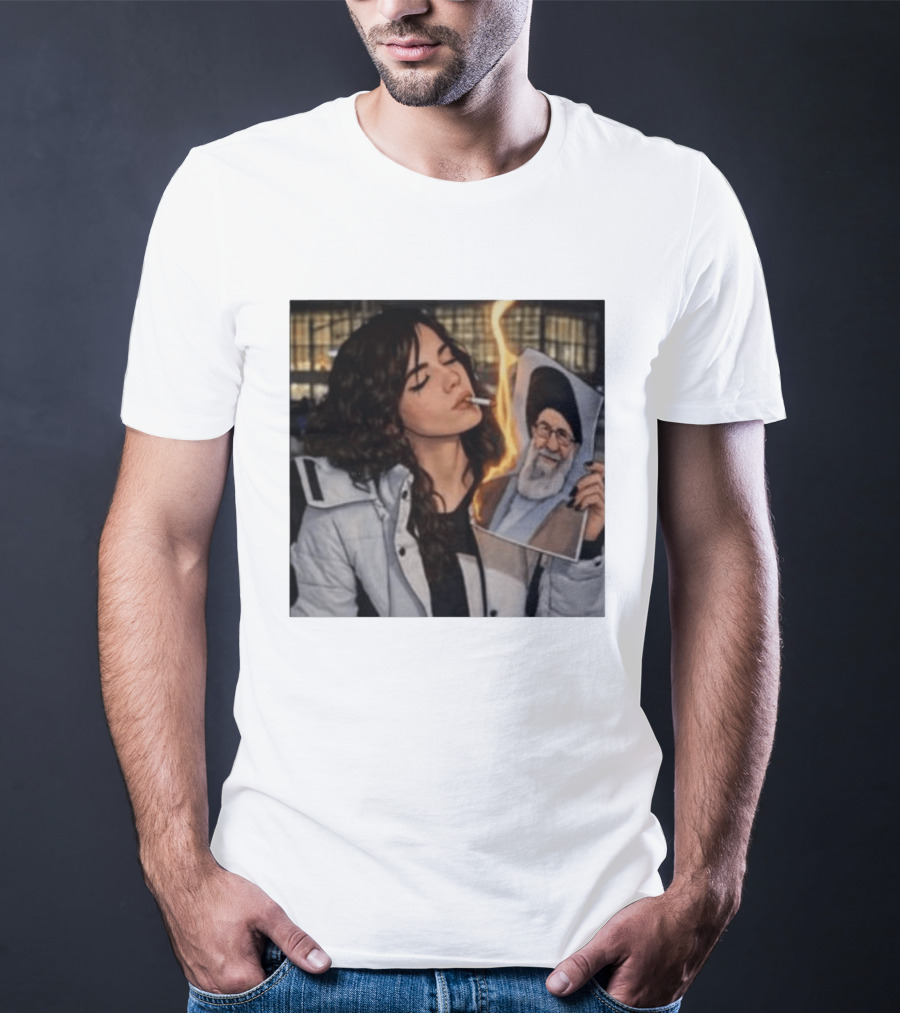 Burning Image Of Khamenei Revolution Rebellion Symbolism T-Shirt