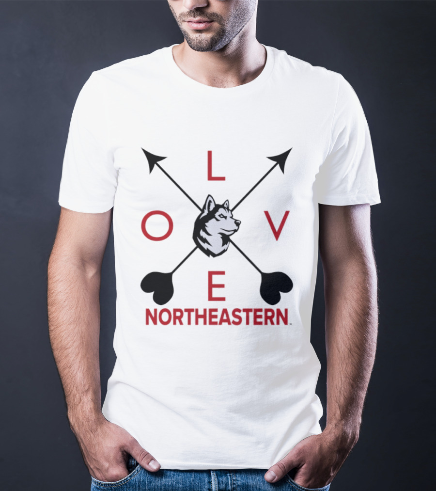 Northeastern Huskies Love Arrows Valentine's Day Gray Pullover T-Shirt