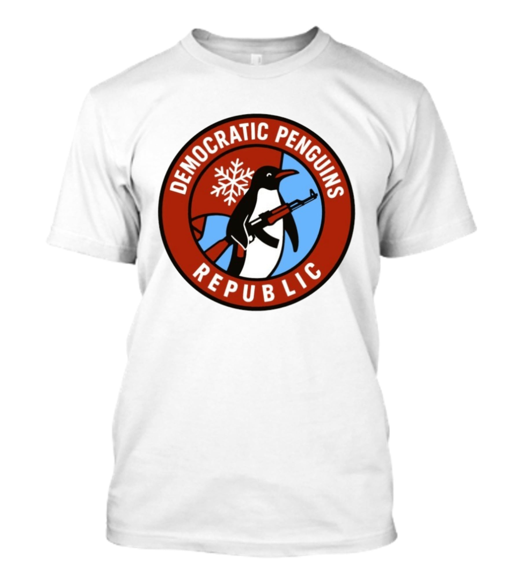 Democratic Penguins Republic Emblem With AK 47 And Snowflake T-Shirt