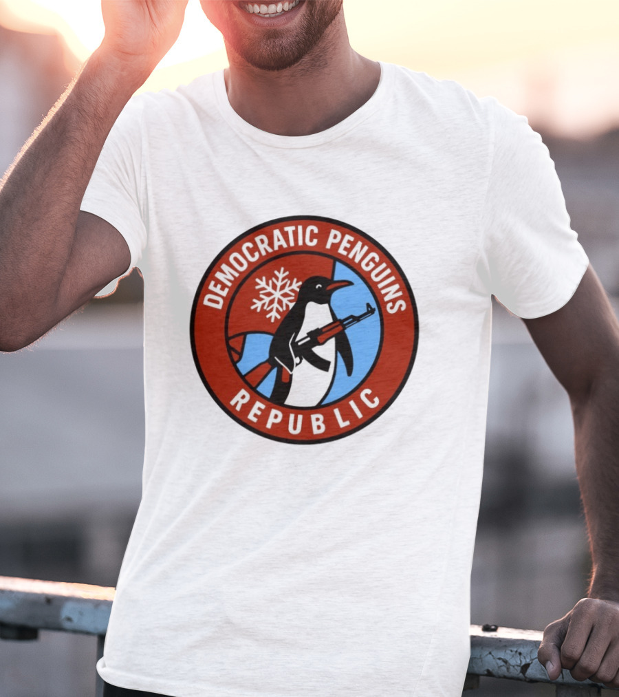 Democratic Penguins Republic Emblem With AK 47 And Snowflake T-Shirt
