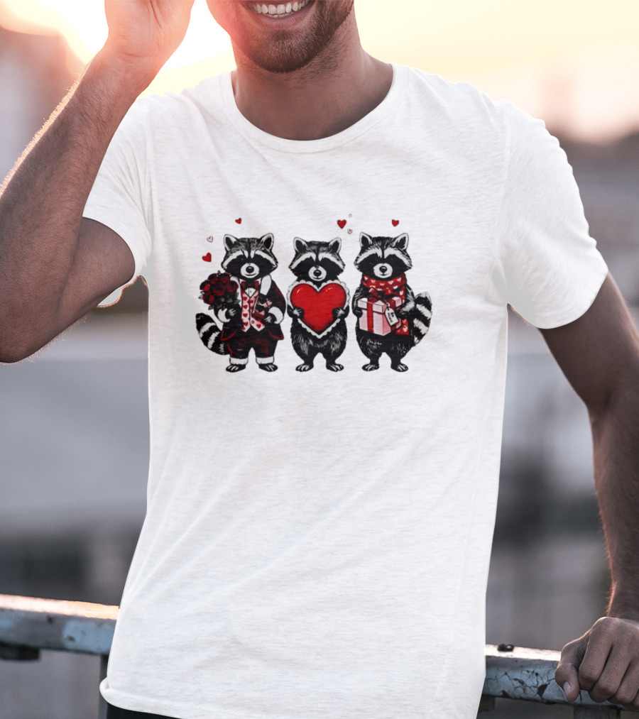 Valentine's Raccoons Love Heart Roses T-Shirt