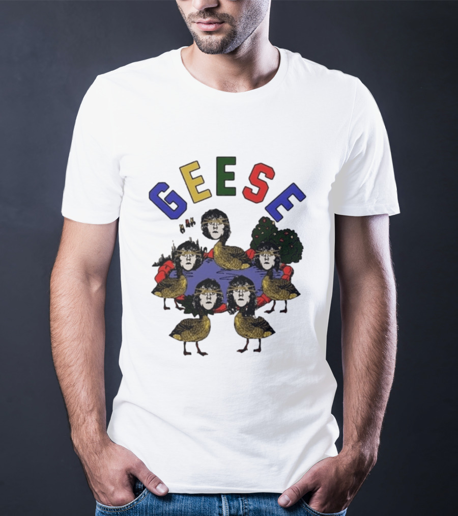 Geese Faces In Pond With Colorful Letters T-Shirt