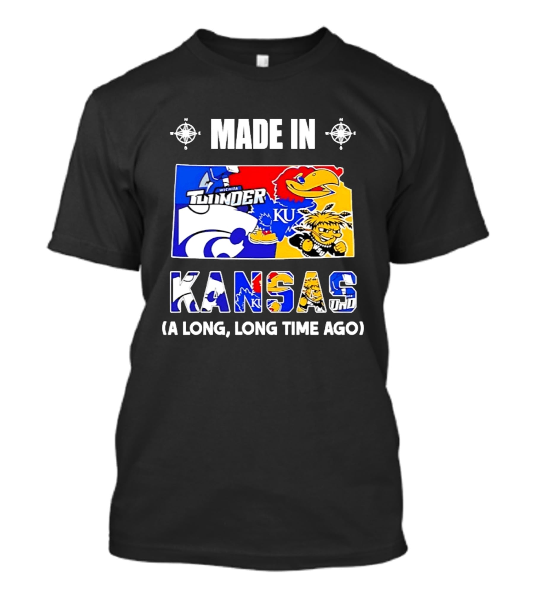Made In Kansas Long Time Ago Wichita Thunder KU Wildcats Jayhawks Mashup T-Shirt