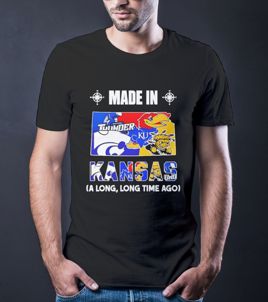 Made In Kansas Long Time Ago Wichita Thunder KU Wildcats Jayhawks Mashup T-Shirt