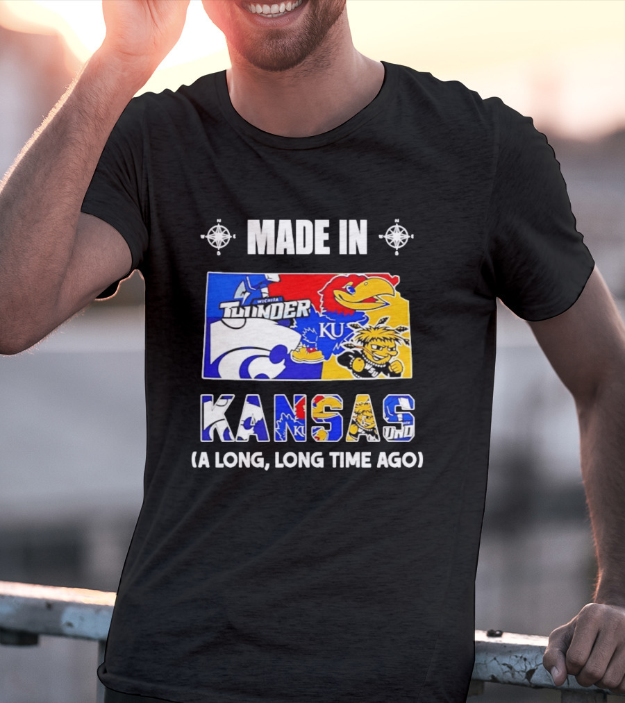Made In Kansas Long Time Ago Wichita Thunder KU Wildcats Jayhawks Mashup T-Shirt