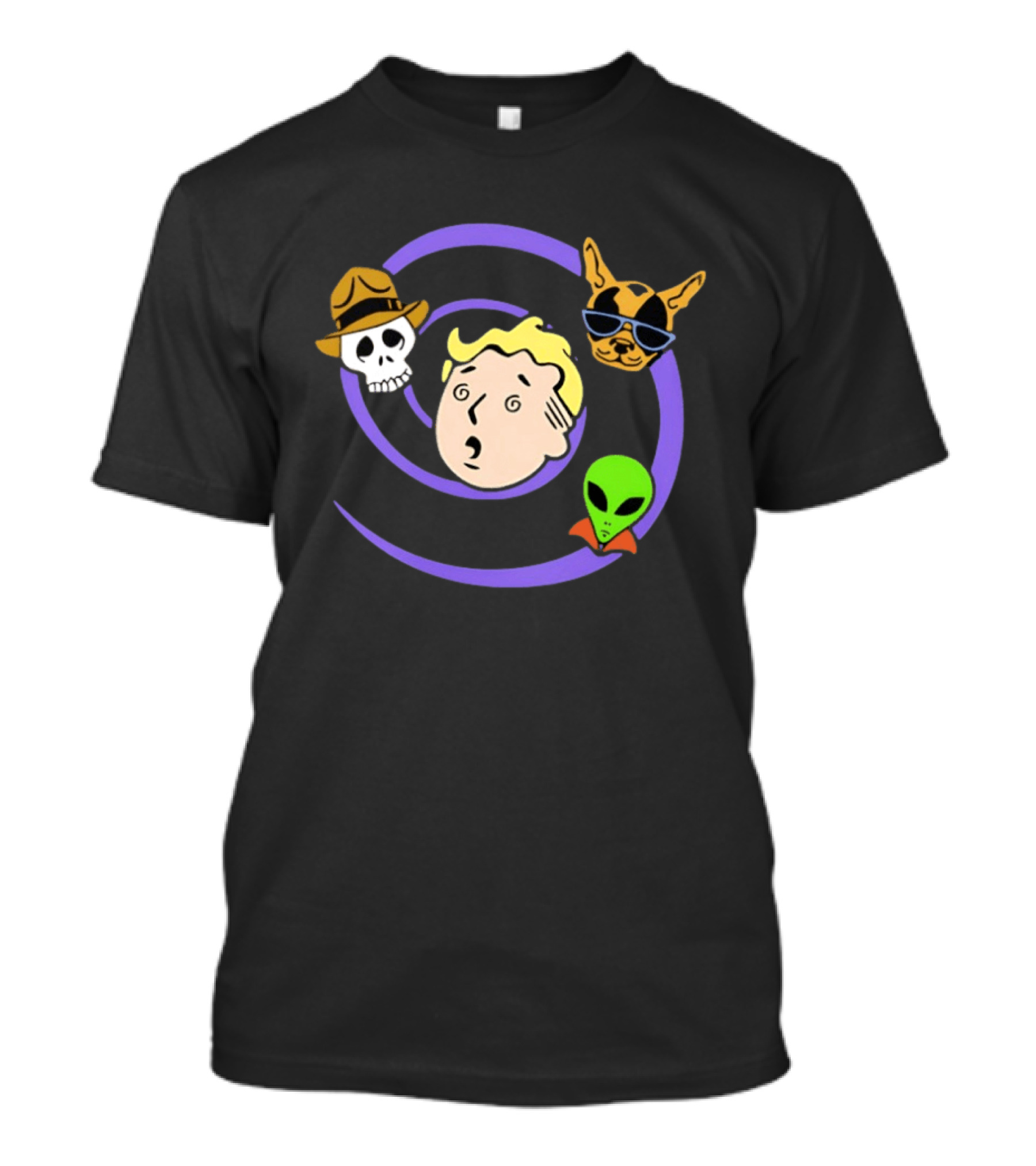 Vault Boy Wild Wasteland Skull Alien Dog T-Shirt