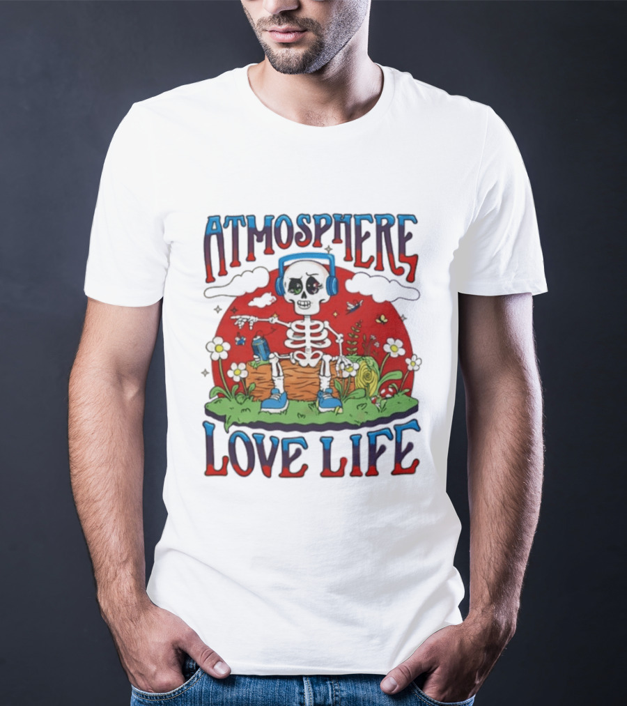 Atmosphere Love Life Skeleton Headphones Nature Scene T-Shirt
