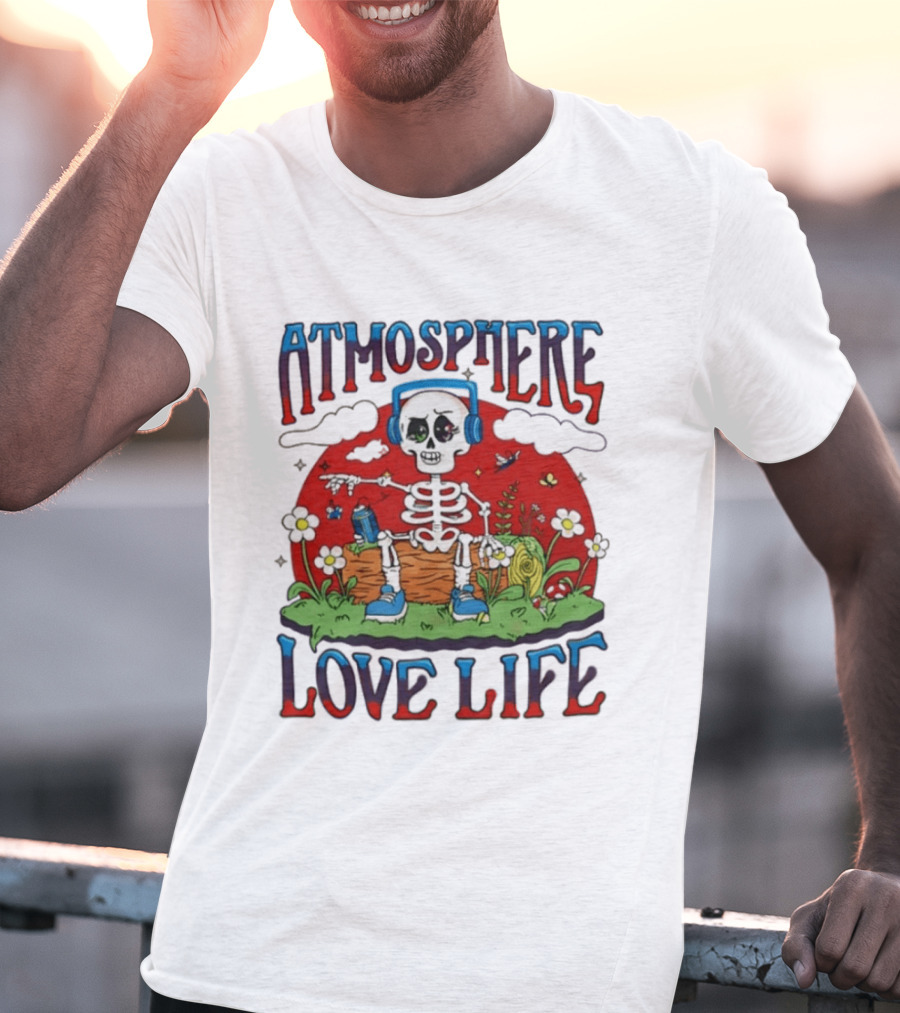 Atmosphere Love Life Skeleton Headphones Nature Scene T-Shirt