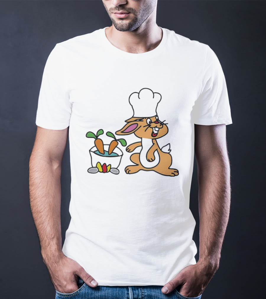Cartoon Bunny Chef Cooking With Carrots And Pot T-Shirt