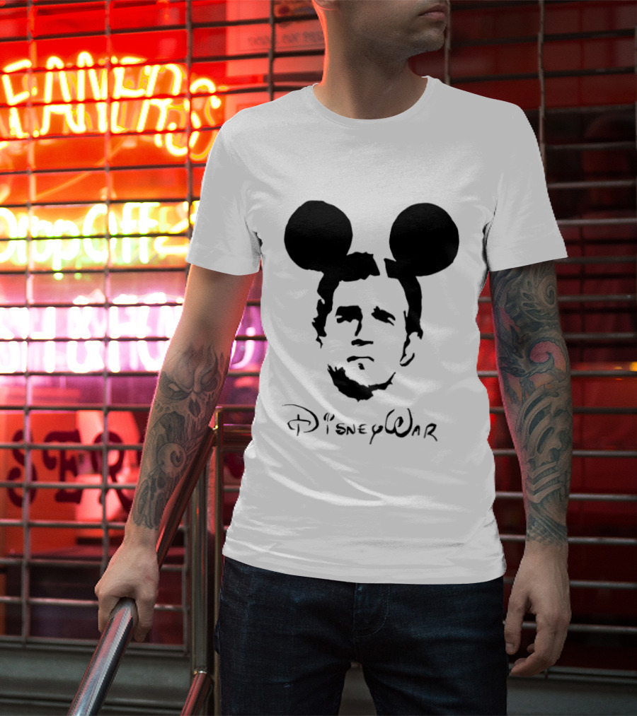 Disney War Mouse Satire With Iconic Ears And Stylized T-Shirt