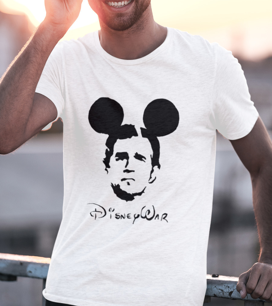 Disney War Mouse Satire With Iconic Ears And Stylized T-Shirt