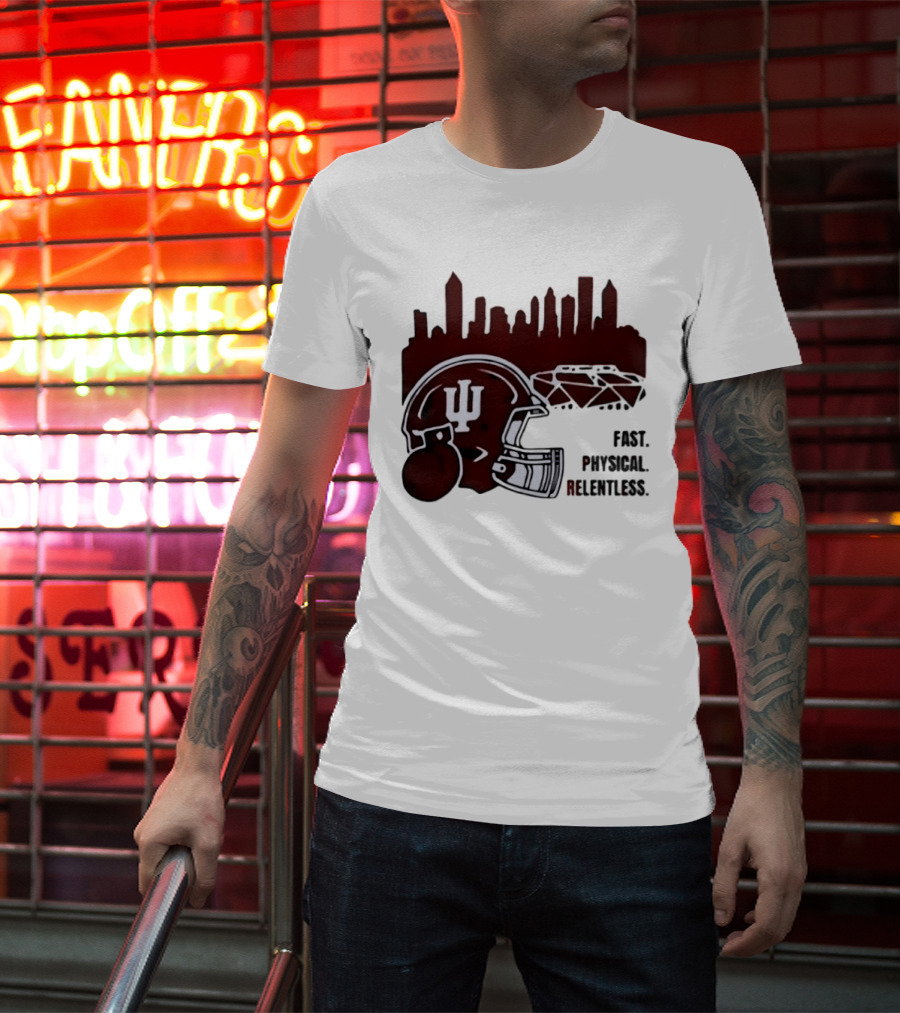 Indiana Hoosiers Helmet City Skyline Fast Physical Relentless T-Shirt
