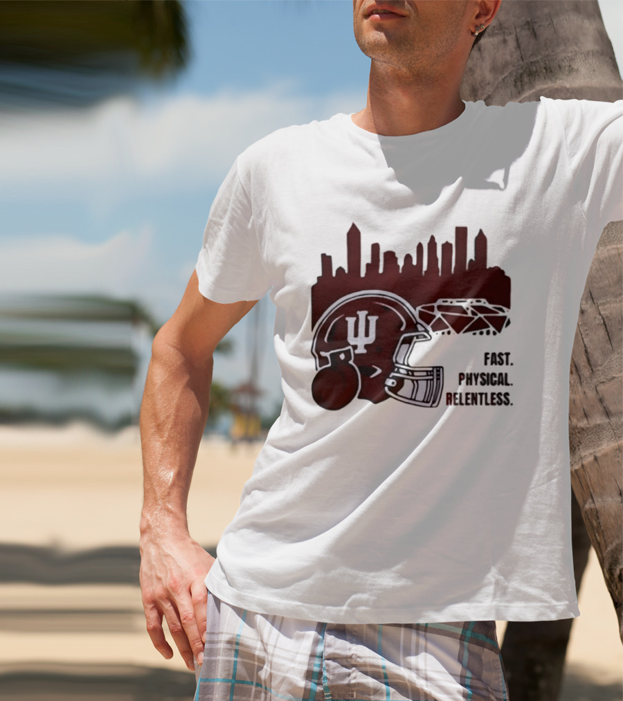 Indiana Hoosiers Helmet City Skyline Fast Physical Relentless T-Shirt