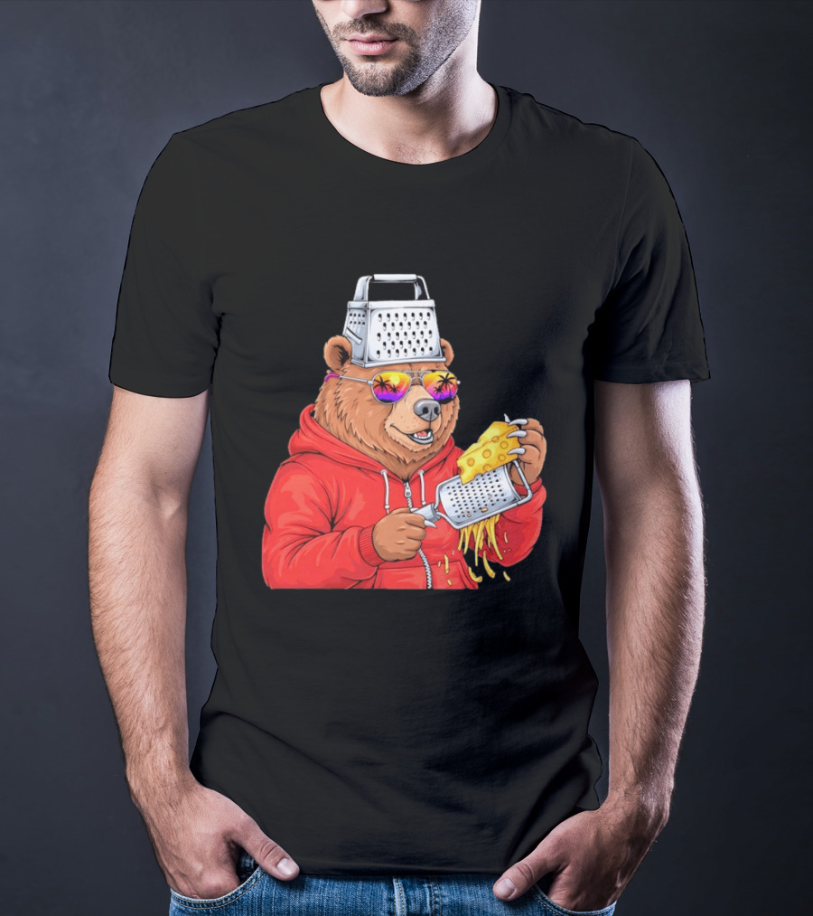 Bear With Cheese Grater Hat And Sunglasses With Bright Palm Tree Reflection T-Shirt