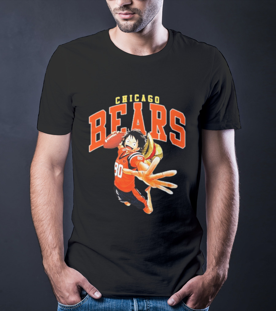 Chicago Bears One Piece Crossover Luffy Football Collaboration T-Shirt