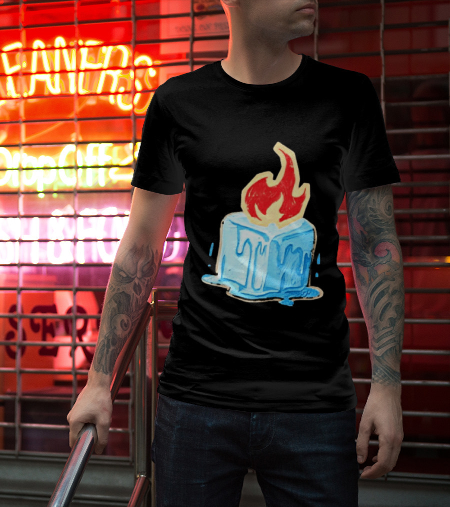 Melting Ice Cube Red Flame Emblem: Subtle Anti ICE Concept T-Shirt