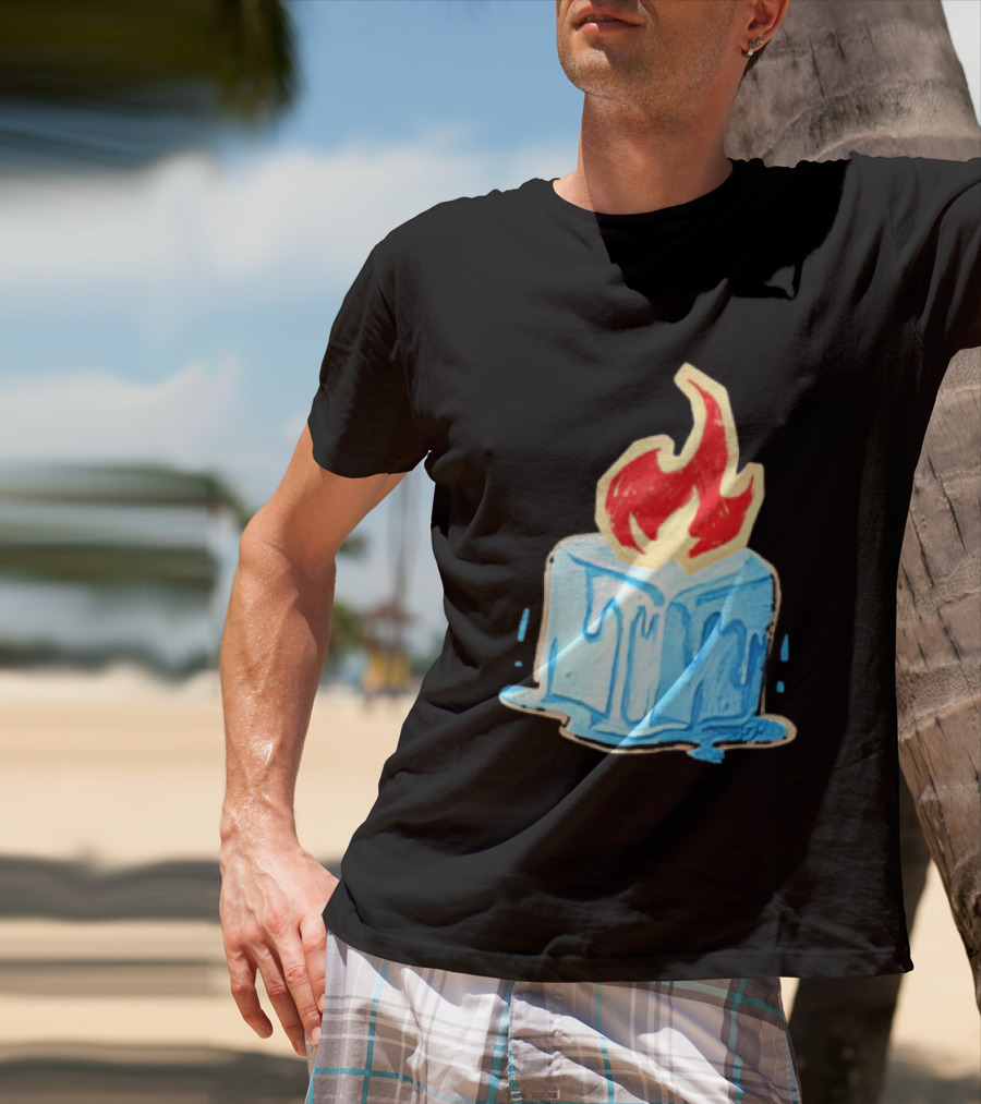 Melting Ice Cube Red Flame Emblem: Subtle Anti ICE Concept T-Shirt