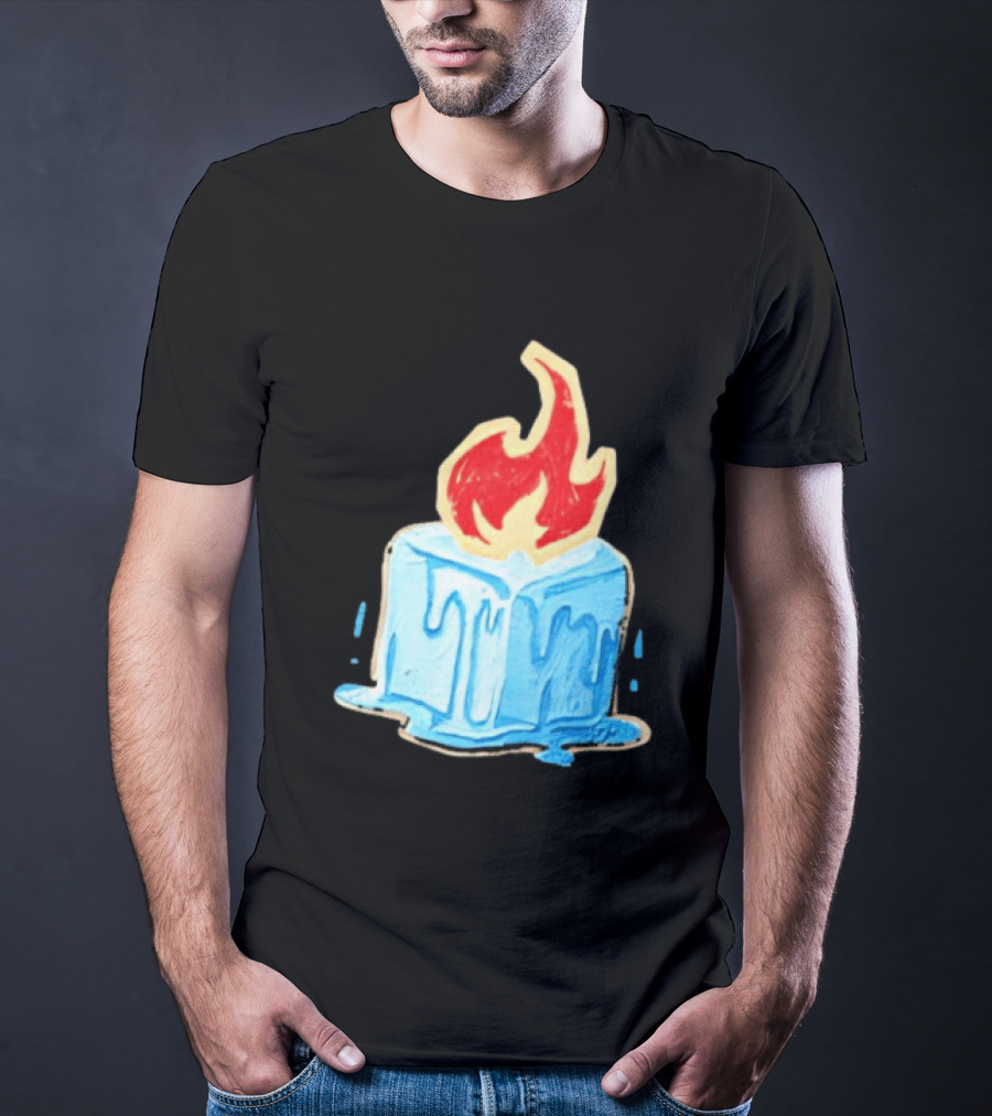 Melting Ice Cube Red Flame Emblem: Subtle Anti ICE Concept T-Shirt